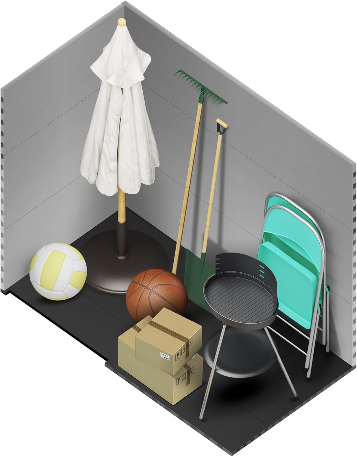 Wasabi - Caseta de resina para jardín Unit 1.4 – Ventana de luz natural - Suelo incluido - Paneles de 12 mm de espesor - Gris y blanco - Cobertizo de PVC para almacenaje exterior - 1,37 m² - Techo plano
