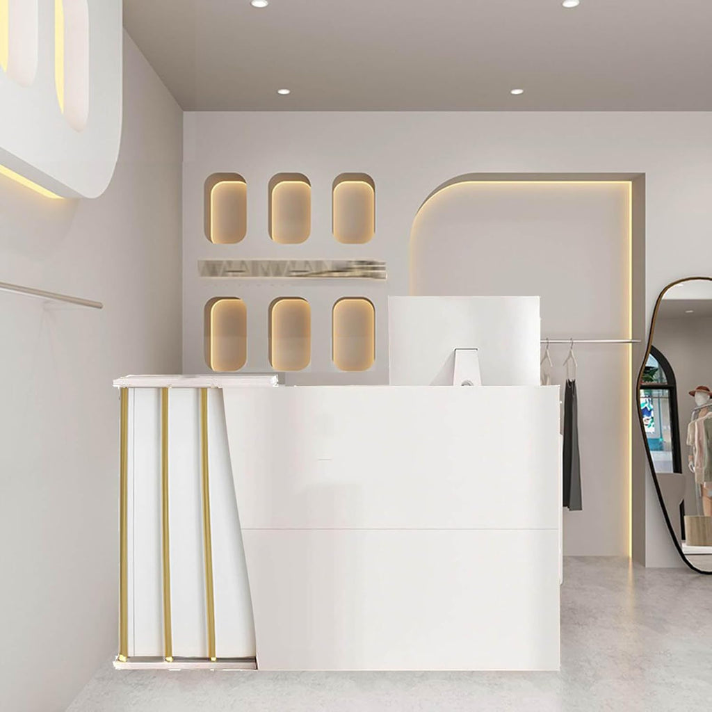 Mostrador de recepción para consulta, mostrador de recepción, mostrador de bienvenida, mesa de recepción con zona de trabajo alta y baja para supermercado, hotel, salón de belleza, tienda de ropa, cajero, ancho 140 cm