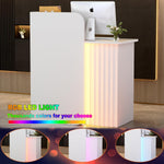 Mostrador de recepción con tira de luz LED, escritorio de recepción pequeño con cajones con cerradura, mueble de recepción moderno, mesa de recepción, mostrador frontal compacto para salón, negocio, hotel y oficina, 44x80x100 cm