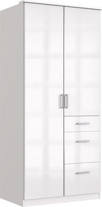 Armario de puertas batientes möbelando >Clack< en lacado blanco de alto brillo - 91x199x58cm (ancho x alto x fondo)