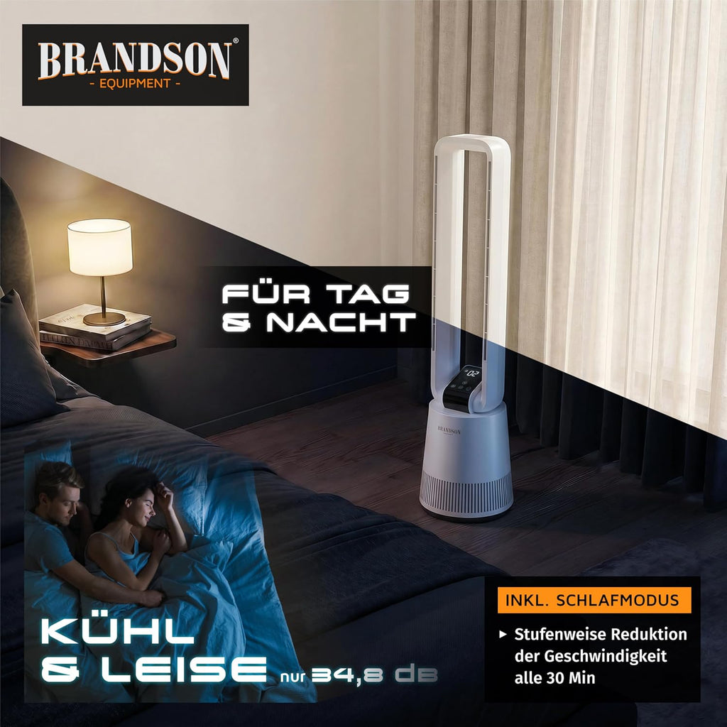 Brandson - Turmventilator DC ECO Line - DC Motor sehr leise - Sleep-Modus – mit Fernbedienung – 3 Modi – Oszillation – energieeffizient – für Schlafzimmer Büro Wohnzimmer Kinderzimmer