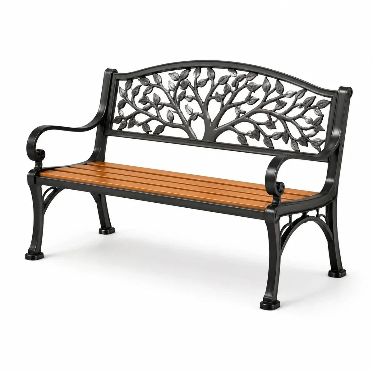 Banco de jardín de hierro y madera 125x60x80cm negro/marrón