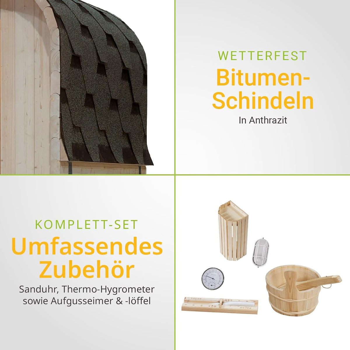 Sauna de barril Artsauna Nolvik S, sauna de exterior de madera de abeto, estufa de 3,6 kW, LED, set completo con reloj de arena, cubo y termómetro, resistente al invierno, diseño de cubo