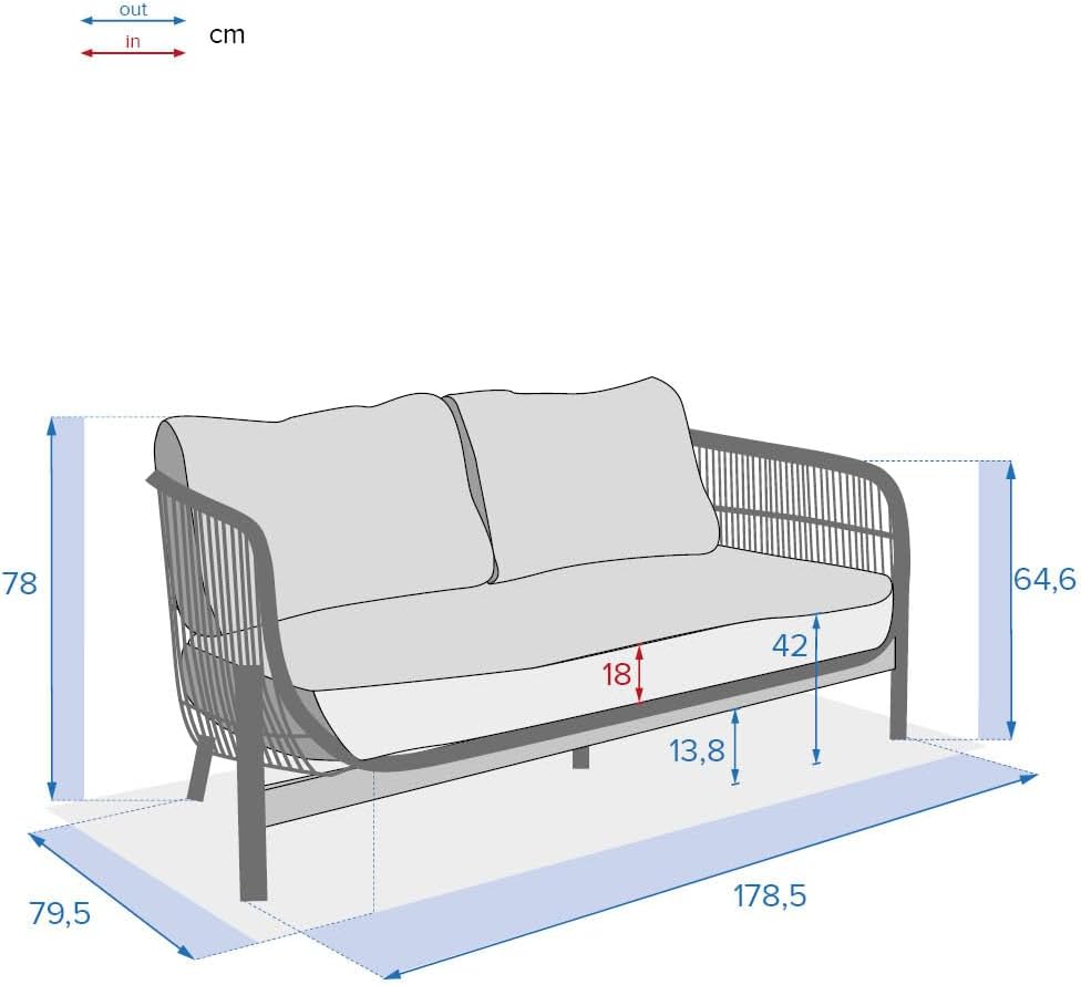 Hespéride – Deona Gartensofa in Taupe und Akazie – 2-Sitzer – Abnehmbare, Wasserabweisende Kissen – Garten-, Terrassen- und Balkonmöbel