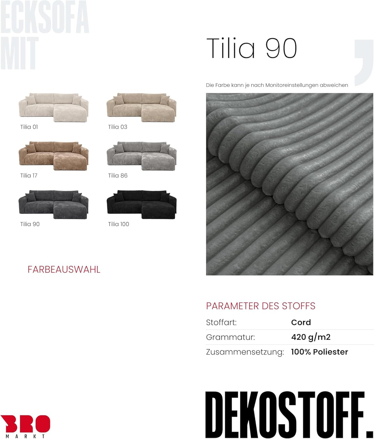 Sofá esquinero BROMARKT con función cama gris oscuro, sofá en forma de L de tela de pana con arcón, sofá cama para salón con espacio de almacenamiento, sofá esquinero de 3 plazas, conjunto de salón 244x148x82 cm TILIO