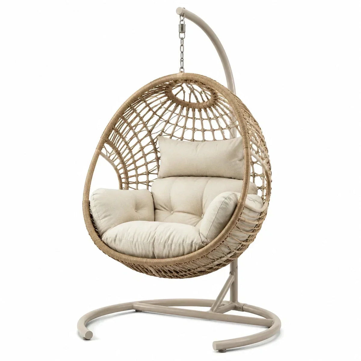 Sillón colgante de ratán con cojín y estructura de acero, 200 cm