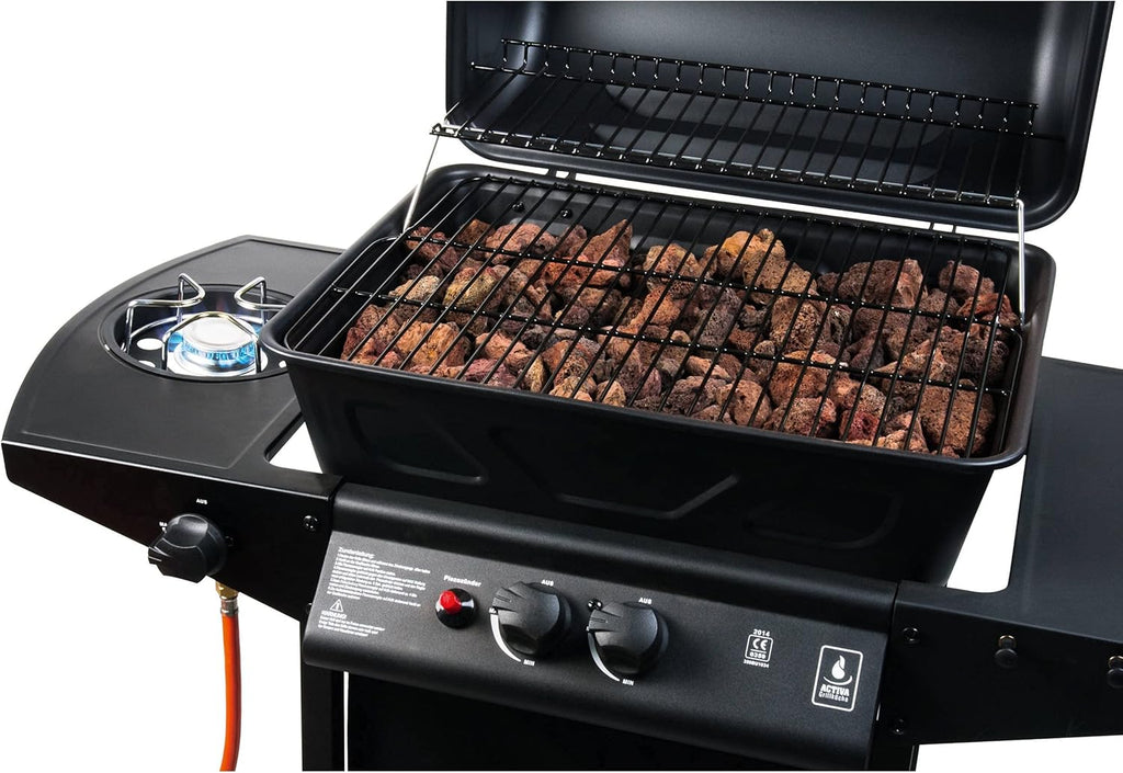 ACTIVA Halifax Lavastein - Parrilla de gas con piedras de lava y funda protectora | Quemador principal de 5,5 kW de regulación continua para una barbacoa perfecta