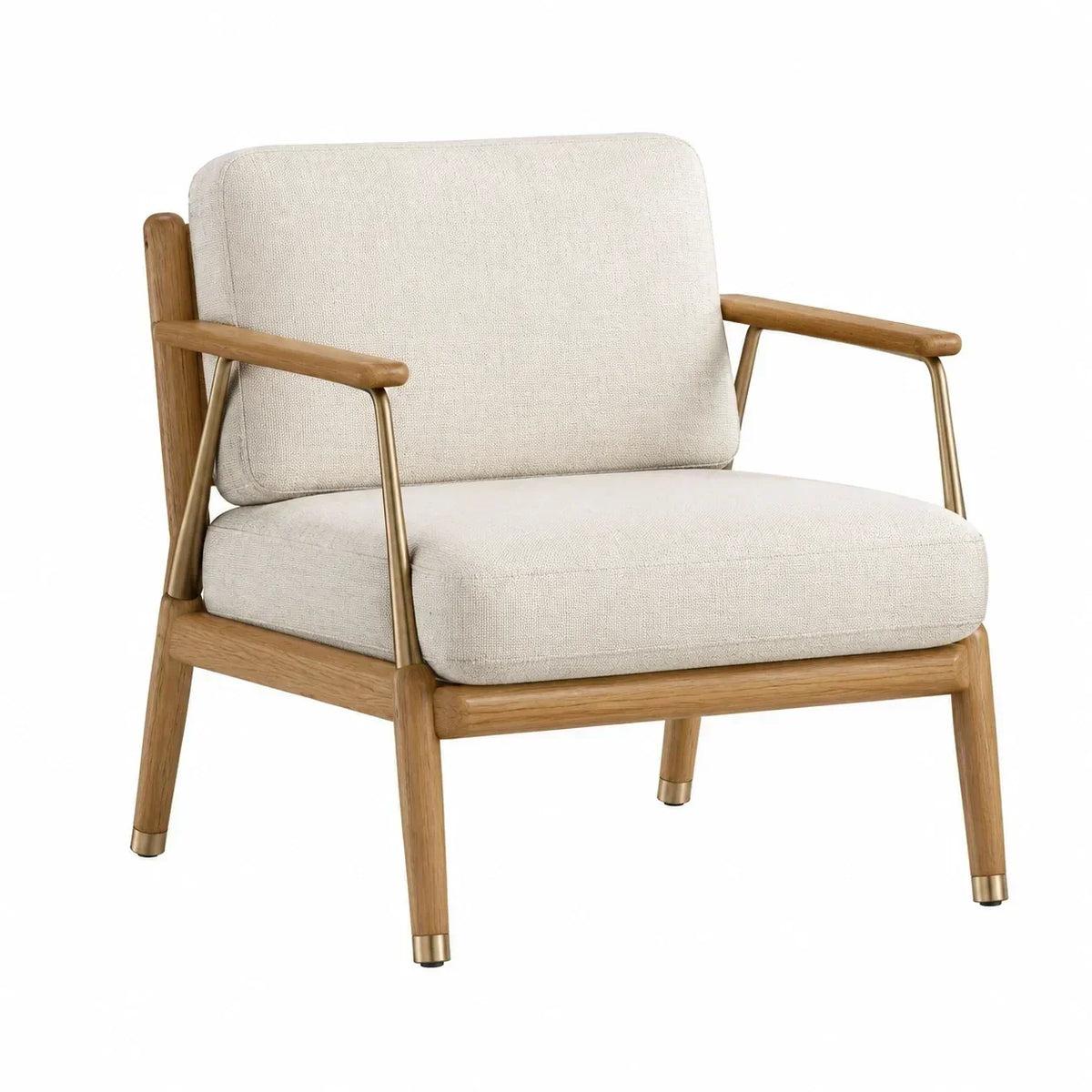 Sillón de madera de roble con tapizado de lino beige 75x80x85 cm
