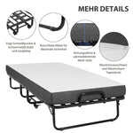 Cama plegable DICTAC 90x200cm para adultos con colchón de espuma viscoelástica de 13cm, estructura metálica plegable con ruedas, capacidad de carga de 200kg