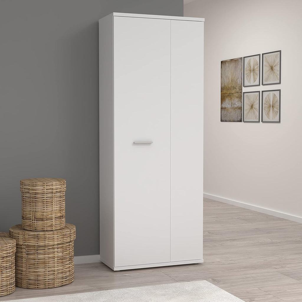 FORTE NET106 Armario 70 180, armario multiusos blanco, armario para aspiradora, trastero, armario de puertas batientes, 2 puertas con estantes, 69 cm de ancho x 179 cm de alto x 35 cm de profundidad