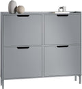 SoBuy Zapatero estrecho con 4 puertas abatibles, mueble zapatero alto y compacto, armario para zapatos con 4 estantes, organizador cerrado para recibidor, pasillo y vestíbulo, 100x91x19cm, Gris claro FSR100-HG