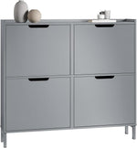SoBuy Zapatero estrecho con 4 puertas abatibles, mueble zapatero alto y compacto, armario para zapatos con 4 estantes, organizador cerrado para recibidor, pasillo y vestíbulo, 100x91x19cm, Gris claro FSR100-HG