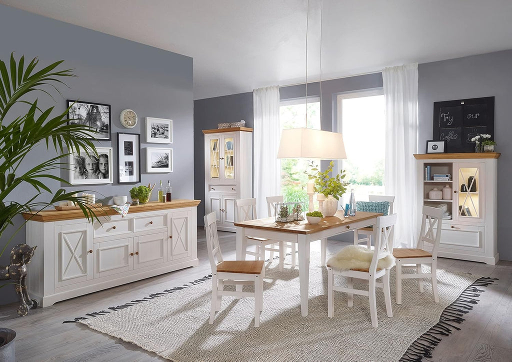 Aparador Woodroom Oslo de madera de pino maciza blanca (ancho x alto x fondo: 169x88x42 cm), cómoda, aparador