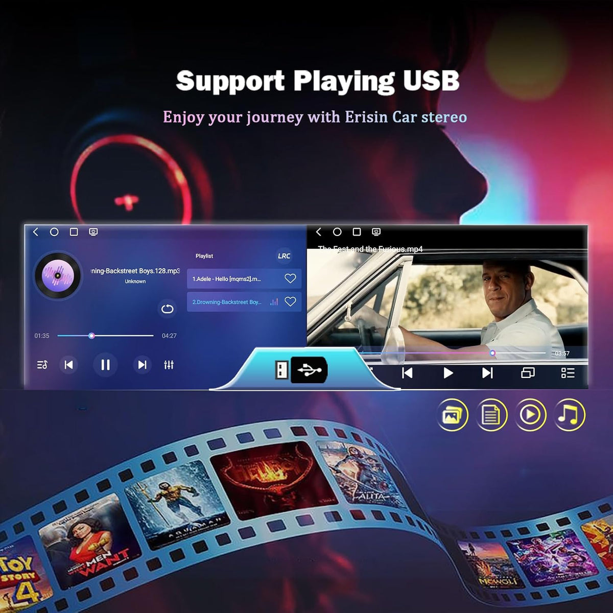 Autoradio Erisin Qualcomm 8 núcleos 8GB+128GB Android 14 Universal 2Din GPS 7 pulgadas estéreo pantalla táctil Bluetooth 5.1 inalámbrico CarPlay Android Auto DAB+ AM FM Radio IPS RDS DSP WiFi 4G TPMS OBD TNT