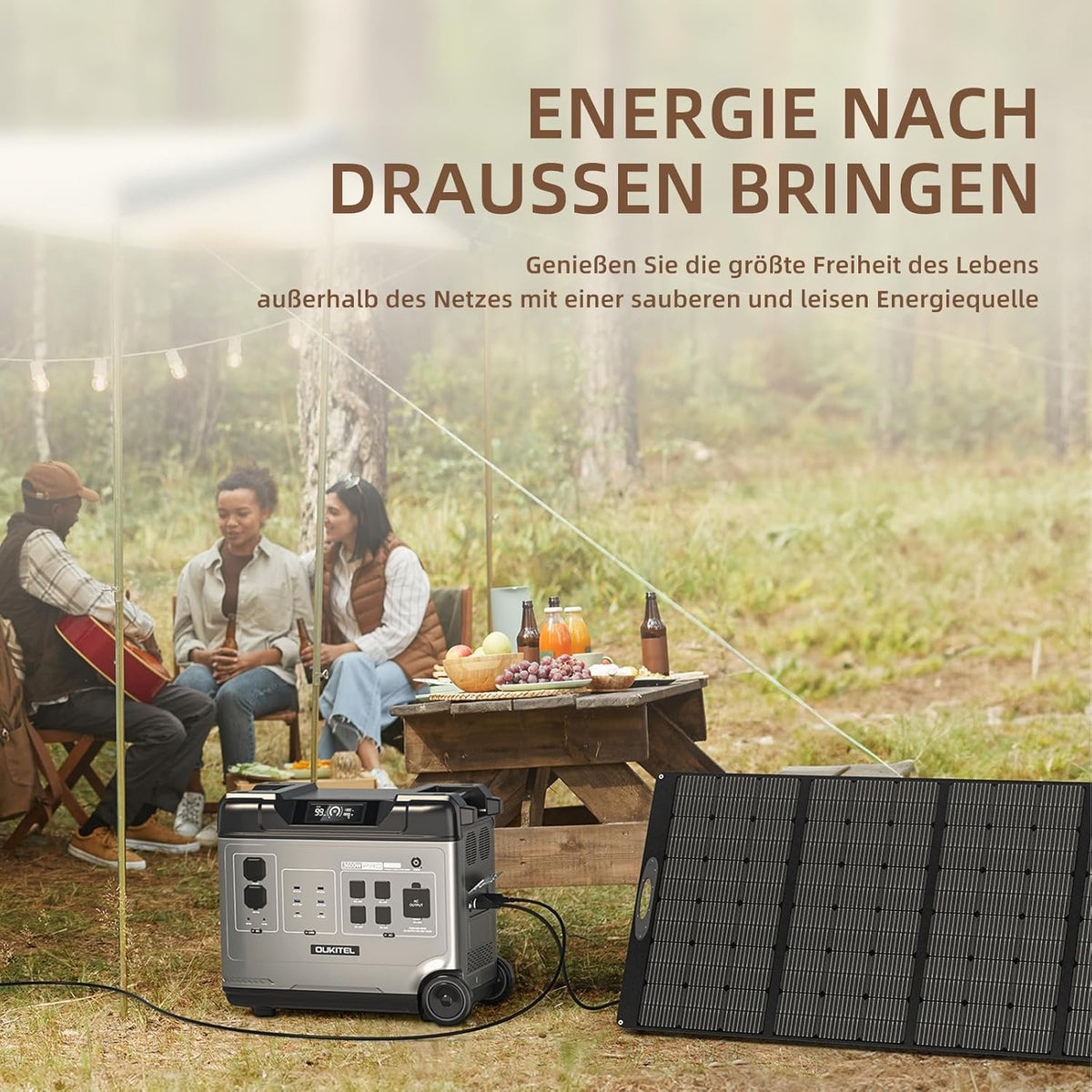 OUKITEL P5000 Pro Central eléctrica portátil de 4000 W con 2 paneles solares de 200 W, generador solar de 5120 Wh, batería LiFePO4, 15 salidas, aplicación, estación de energía portátil para camping, viajes, apartamento
