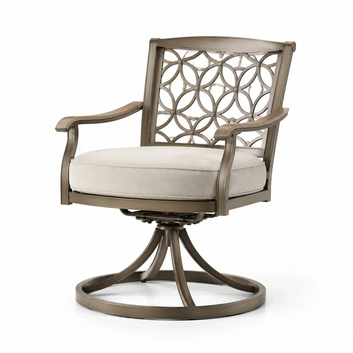 Sillón giratorio de aluminio con cojín de poliéster bronce/beige
