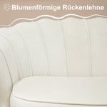 HOMCOM Sofa 2 Sitzer Couch mit Armlehne blütenblattförmiger Rückenlehne Dick Gepolstert Polstersofa Modern Doppelsofa mit Samtoptik, Metallbeine für Wohnzimmer, 130 x 77 x 77 cm, Cremeweiß