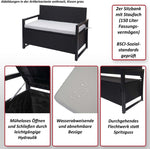 Banco de jardín Mendler Poly-Rattan 2 plazas HWC-F39AM, banco arcón, compartimento de almacenamiento con cojín - gris, cojines negros