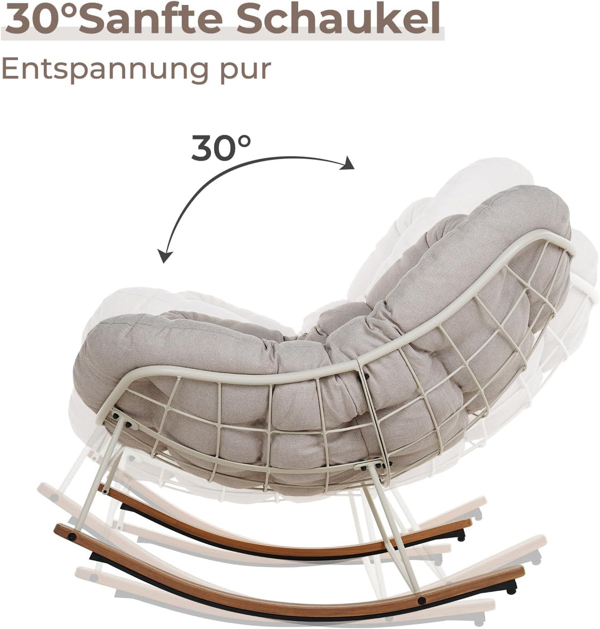 Grand Patio Mecedora para jardín, sillón oscilante, sillón mecedora para sala de estar, silla de relax acolchada, capacidad de carga de hasta 150 kg para jardín, dormitorio, sala de estar, rincón, porche, blanco crema