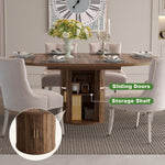 Mesa de comedor extensible, mesa de comedor redonda con base de madera, extensible a ovalada, mesa de cocina moderna para 4-6 personas, marrón rústico, base de pedestal