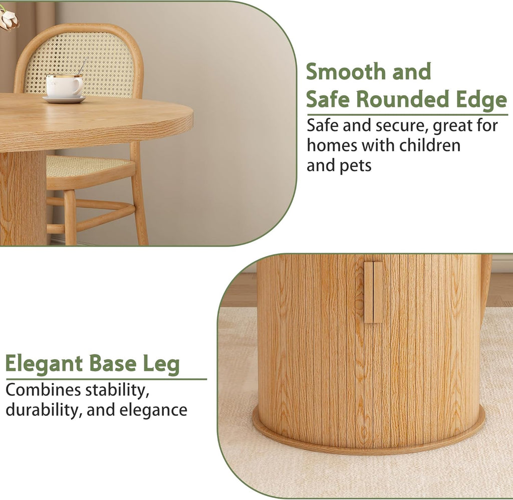 Mesa de comedor redonda de 110 cm con espacio de almacenamiento, mesa de cocina con estructura de metal estable, mesas de comedor modernas y redondas para 2-4 personas para comedor, cocina, oficina en casa (color roble claro)