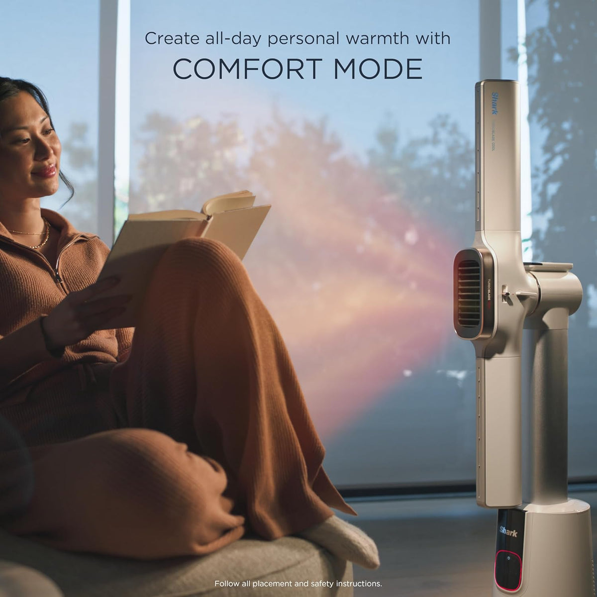 Shark TurboBlade Cool + Heat – Ventilador de torre sin aspas y calefactor 2 en 1 para uso interior personalizable durante todo el año, dormitorio, sala de estar y oficina | Enfriamiento potente + calentamiento rápido de habitaciones, blanco, TH205CO