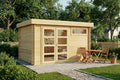 Caseta de jardín Leandro con suelo de madera, cobertizo para herramientas de 394x268 cm con 28 mm de grosor de pared en acabado natural