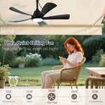 Ventilador de techo para exteriores con luz IP65 resistente al agua, 106 cm, silencioso, con iluminación y mando a distancia, regulable, 6 velocidades, temporizador, lámpara con ventilador para terraza y cenador, negro
