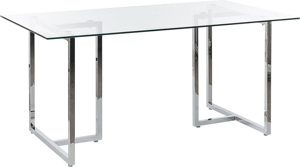 Mesa de comedor rectangular Beliani transparente/plata, vidrio templado, 160 x 90 cm, Envia