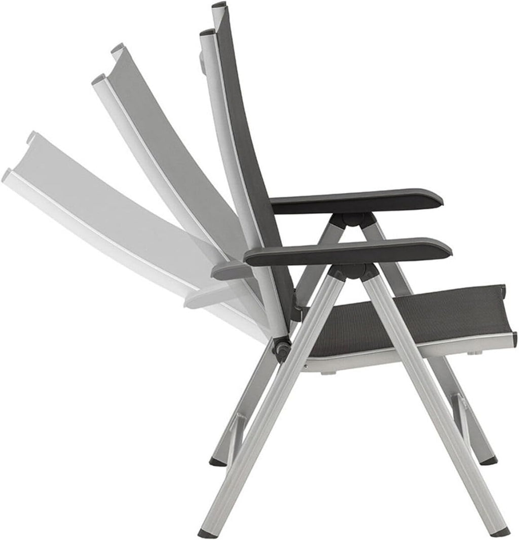 Silla de jardín de respaldo alto Kettler Basic Plus Advantage, ajustable, fácil de plegar, silla plegable práctica, aluminio y plástico resistente, muebles de jardín resistentes a la intemperie, plata/antracita