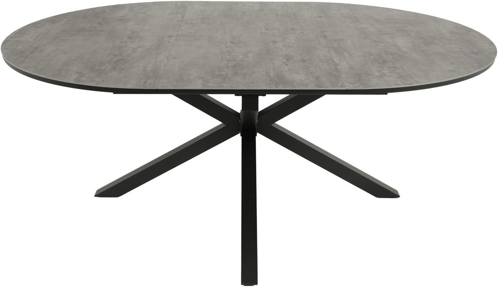 Mesa de jardín extensible DEGAMO Lyon, 140 cm redonda, extensible a 200 cm, aluminio antracita + ECP con aspecto de cerámica gris claro, para exteriores