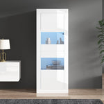 Vitrina Merax, vitrina de cristal, armario con iluminación LED, armario alto en blanco brillante con 2 estantes de cristal ajustables, vitrina para colecciones, estantería para salón, dormitorio, oficina, 161 cm