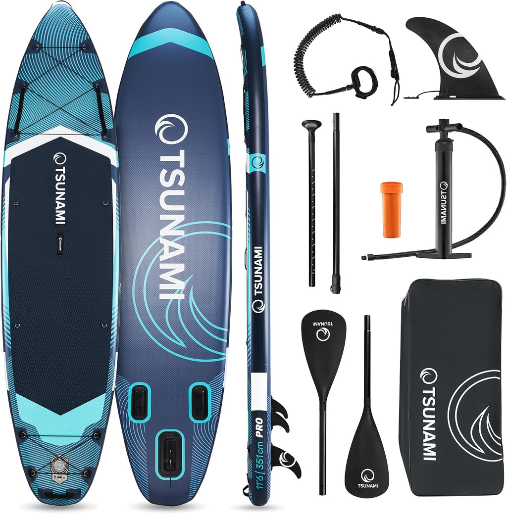 Tabla de Stand Up Paddle TSUNAMI PRO, tabla SUP con accesorios completos, bomba y correa de seguridad, capacidad de carga de hasta 160 kg, longitud 350 cm, material doble y refuerzos internos adicionales