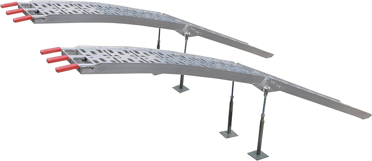 GREENSTAR - Juego de 2 rampas curvas plegables de aluminio - Capacidad máx. por par: 1360 kg - Incluye 4 pies ajustables y correa de seguridad