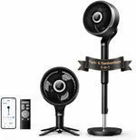 Ventilador inteligente DREO para dormitorio, ventilador de pie, oscilación omnidireccional de 150°+100°, alcance de circulación de aire de 36,6 m, motor CC silencioso, 12 velocidades, 6 modos, 20 dB, control remoto, temporizador de 12 horas.