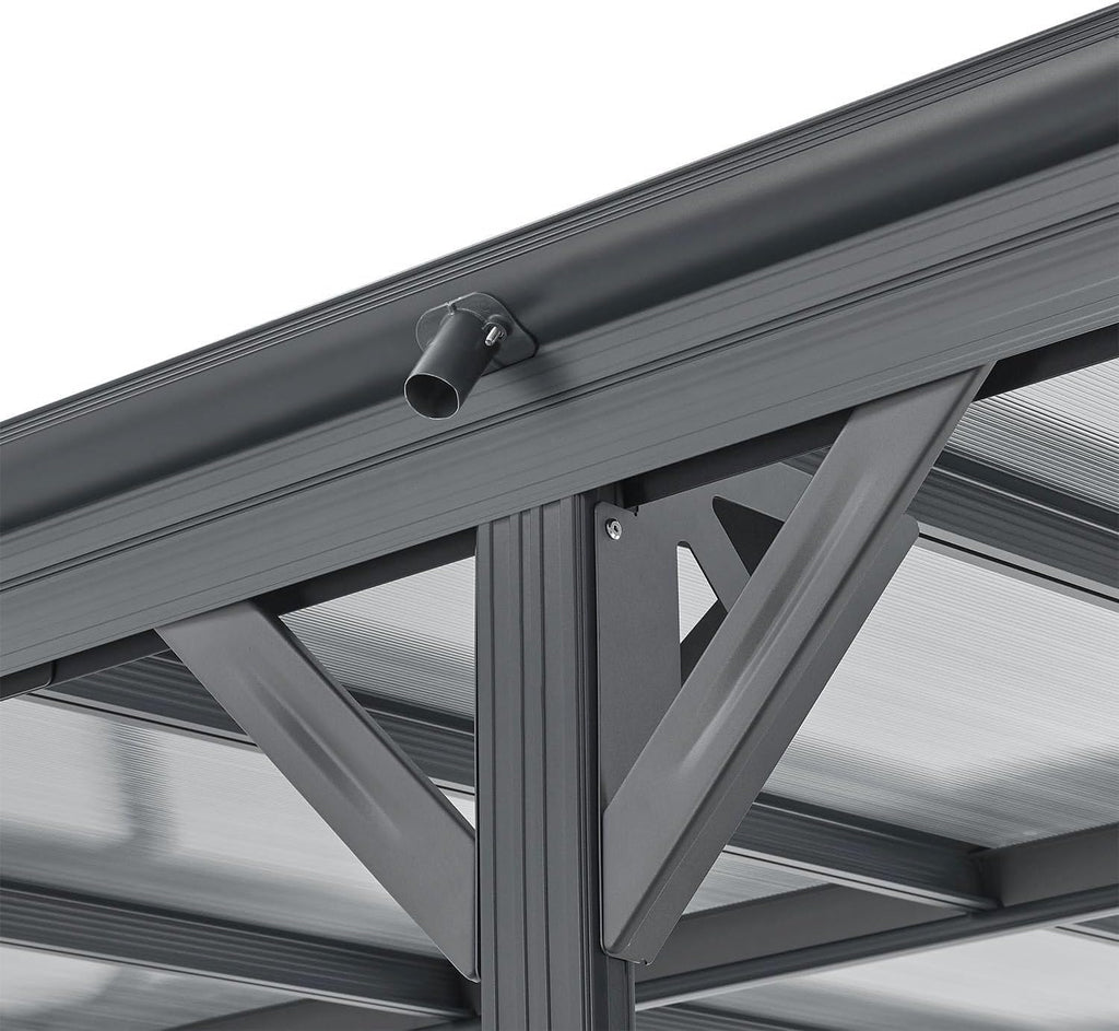 Cochera Juskys con techo plano 5x3 m - Cubierta de aluminio con placas alveolares - Refugio para coches - Montaje independiente - Gris oscuro