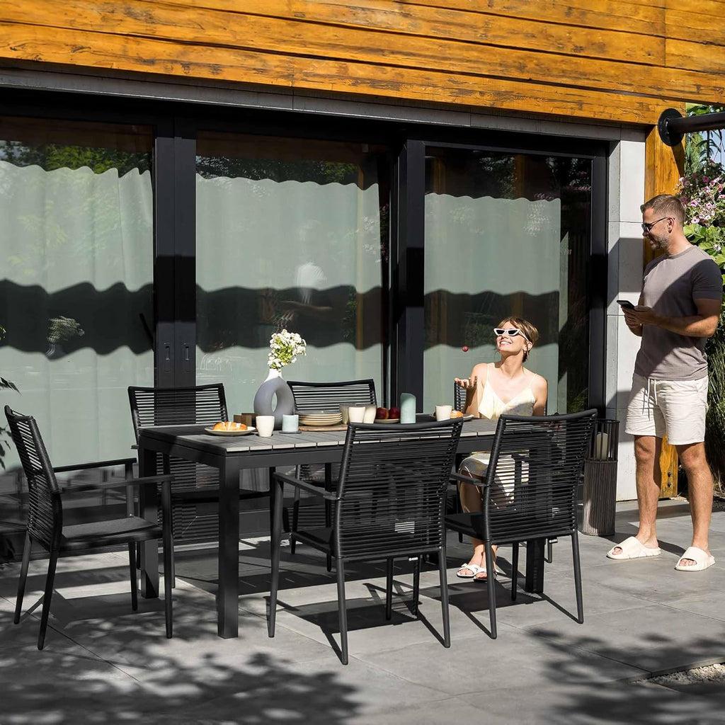 di volio Gartentisch Drena ausziehbar 160x210 cm, wetterfester Aluminium-Terrassentisch in Holzoptik, Stabiler Outdoor-Esstisch für Garten Terrasse Balkon (Grau)