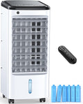 FANCOLE Tragbare Klimageräte ohne Fenster mit 6 Kühlakkus, 12H Smart Timer für Auto-Off, 7,8 m Fernbedienung, Top Fill Dual Tank, 3 Geschwindigkeiten Verdunstungsluftkühler, 70° Auto Swing Swamp