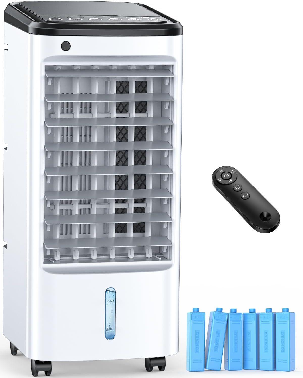 FANCOLE Tragbare Klimageräte ohne Fenster mit 6 Kühlakkus, 12H Smart Timer für Auto-Off, 7,8 m Fernbedienung, Top Fill Dual Tank, 3 Geschwindigkeiten Verdunstungsluftkühler, 70° Auto Swing Swamp