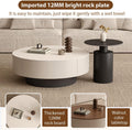 Couchtisch 2er Set Rund, wohnzimmer tisch für couch mit 2 Schubladen aus Massivholz, verdickte 12 mm Steinplatte, Nested Beistelltisch mit Schublade für Schlafzimmer, Home Office(Black+black,70cm)
