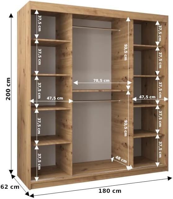 MEBLE KRYSPOL Armario con puertas correderas Verona 1 de 180 cm, armario con barra para colgar ropa y estante, armario para dormitorio o sala de estar, puertas correderas, diseño moderno (cajones: 0, negro + blanco)
