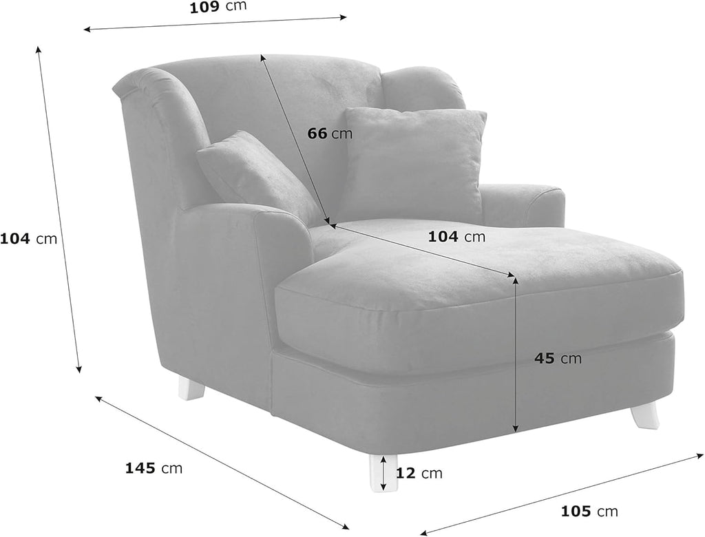 Sillón XXL Cavadore Assado / Gran sillón tapizado con patas de madera y asiento amplio / Incl. 2 cojines decorativos / 109 x 104 x 145 / Tejido de punto azul claro