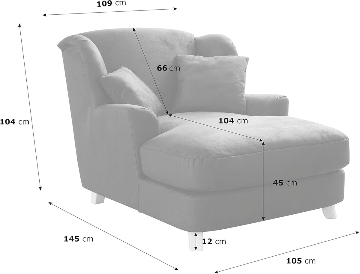 Sillón XXL Cavadore Assado / Gran sillón tapizado con patas de madera y asiento amplio / Incl. 2 cojines decorativos / 109 x 104 x 145 / Tejido de punto azul claro