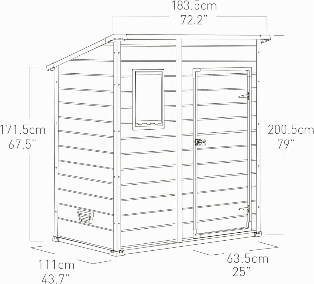 Caseta de jardín Keter Manor Pent 6x4 resistente a la intemperie, plástico, exterior, dimensiones exteriores: ancho x fondo x alto: 183,5 x 111 x 200,5 cm, dimensiones interiores: 168,5 x 97 x 154 cm, gris