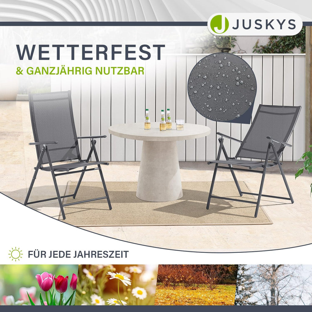 Juskys Gartenstuhl Calena 4er Set Anthrazit - 7-Fach verstellbar & klappbar - pulverbeschichteter Stahl, atmungsaktiv