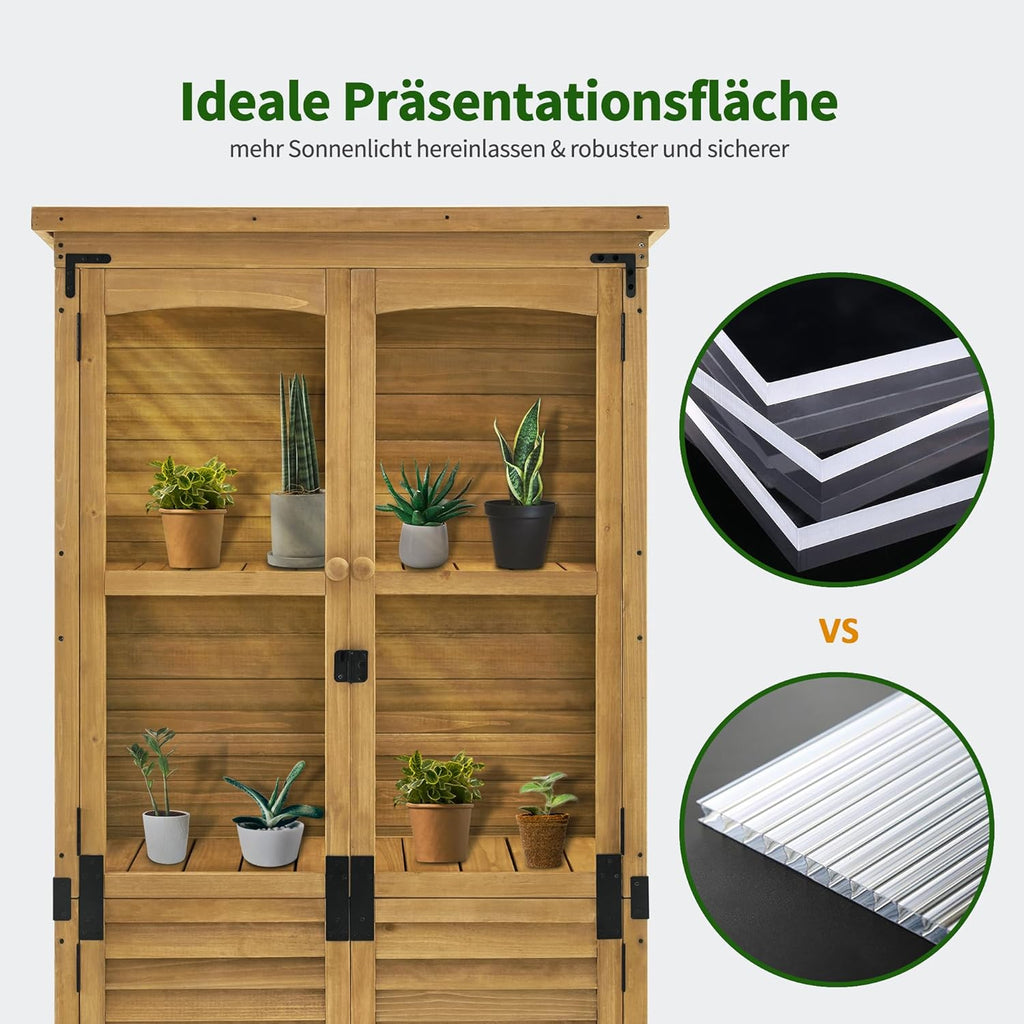 MCombo Armario de jardín de madera 0120, caseta de herramientas resistente a la intemperie pequeña, cobertizo de jardín para exterior, terraza, balcón, 87×46×160 cm, (natural)