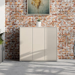 Forte Alice Springs Schuhschrank 100 110, Flurschrank mit 3 Türen und 8 Einlegeböden, Holzwerkstoff, Kaschmir Beige, 109,2 cm breit x 99,1 cm hoch x 34,9 cm tief