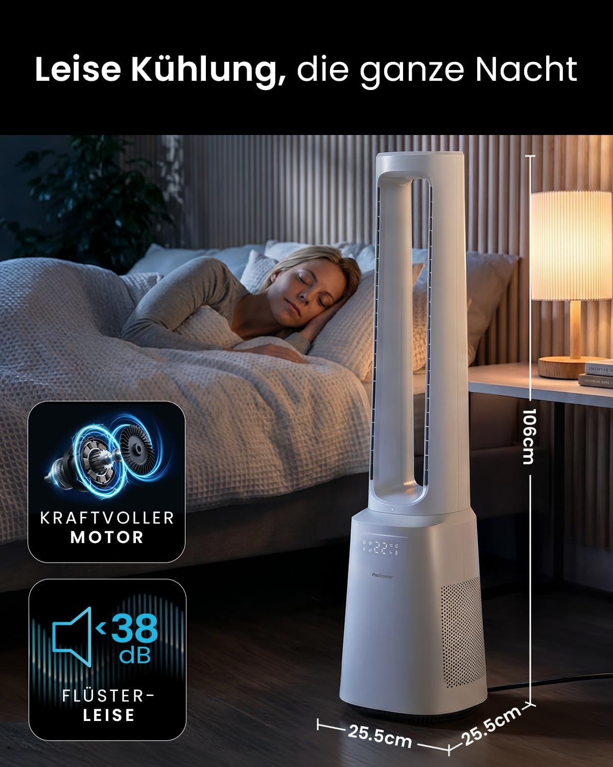 Ventilador sin aspas Pro Breeze OmniAir de 105 cm con purificador de aire: ventilador inteligente para el hogar, Wi-Fi, aplicación, filtro HEPA 13, 10 velocidades: ventilador de torre muy silencioso, 5 modos, oscilación automática de 75°