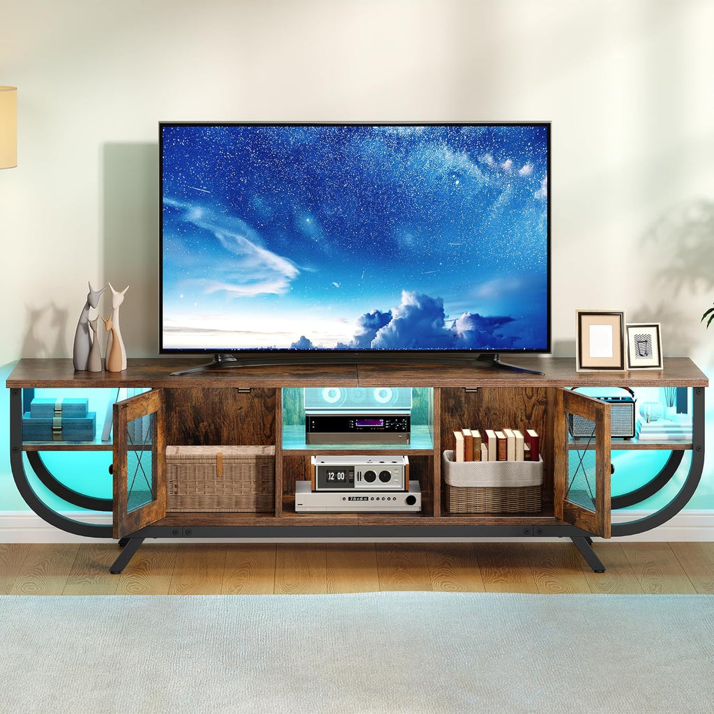 YITAHOME Industrielles TV-Schrank,160cm TV Lowboard für Fernseher bis zu 65 Zoll mit LED-Beleuchtung,Wohnzimmer Fernsehschrank TV Board mit Offenen Stauraum,Vintagebraun