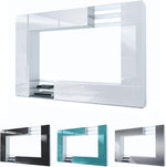 Mueble de salón Vladon Mirage, fabricado en Alemania, mueble mural con panel trasero, 2 puertas, 2 puertas abatibles y 6 estantes de cristal abiertos, blanco mate/crema de alto brillo (262 x 183 x 39 cm)
